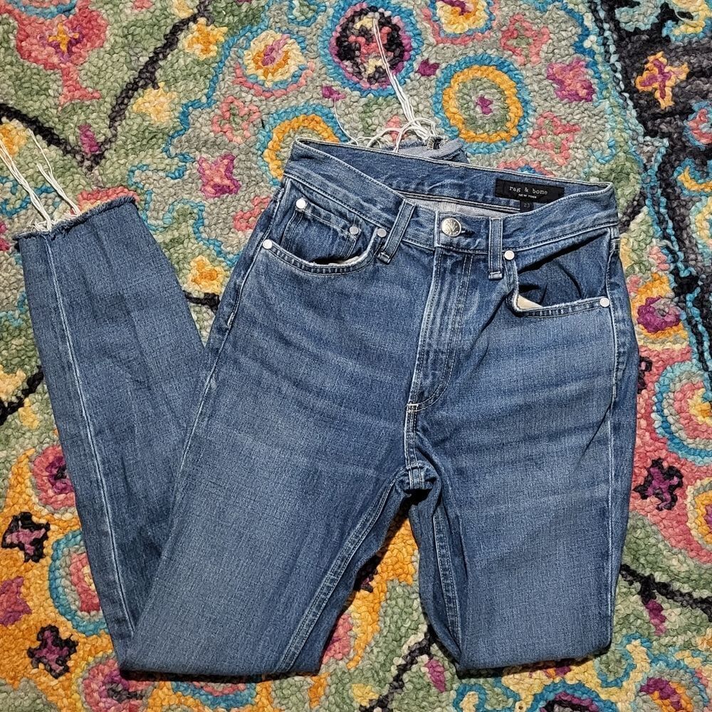 Rag & Bone Skinny Jeans Distressed Raw Hem Blue Women's 23